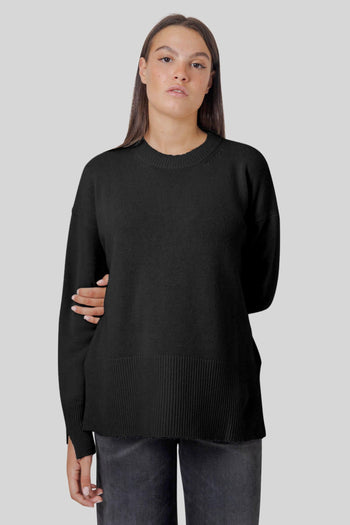 Maglia Girocollo Lana Cashmere Nero Donna - 2
