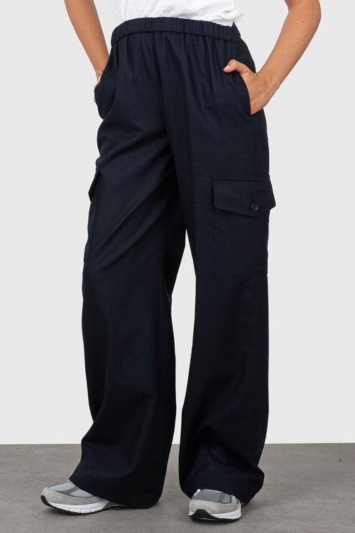 Pantalone Cargo In Lana Cotta Blu Navy Donna