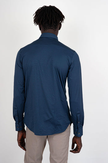 Camicia Oxford Jacquard Blu Scuro Uomo - 4
