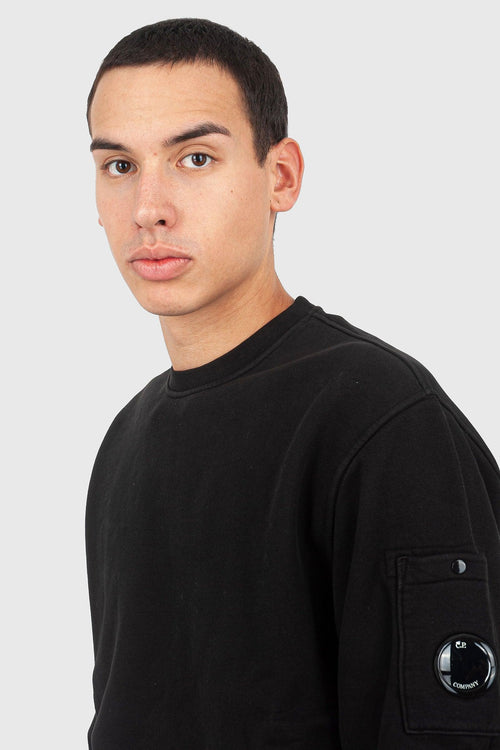 Felpa Brushed And Emerized Diagonal Fleece Lens Crew Neck Nero Uomo - 2