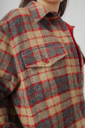 Camicia Check In Lana Shetland Rosso Donna - 2