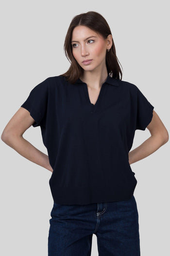 Polo In Maglia Scollo V Blu Navy Donna - 2