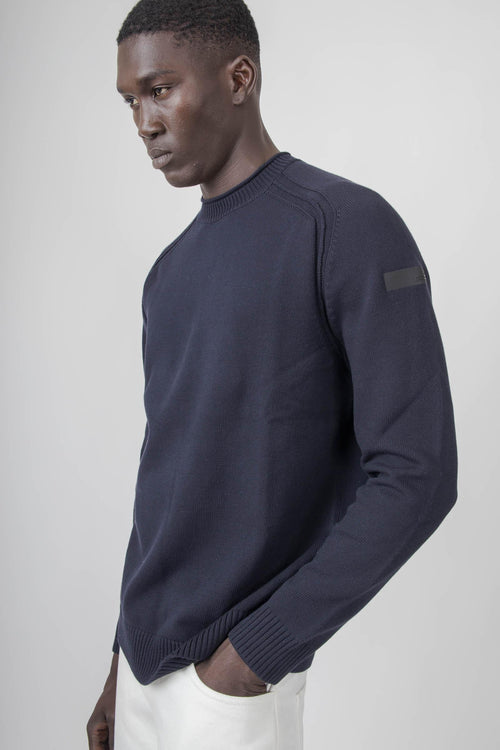 Maglia Cotton Plain Round Knit Blu Scuro Uomo