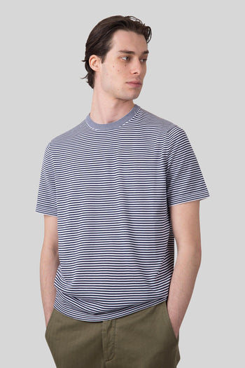 T-shirt Misto Lino Seta Cotone Bianco/blu Uomo - 6