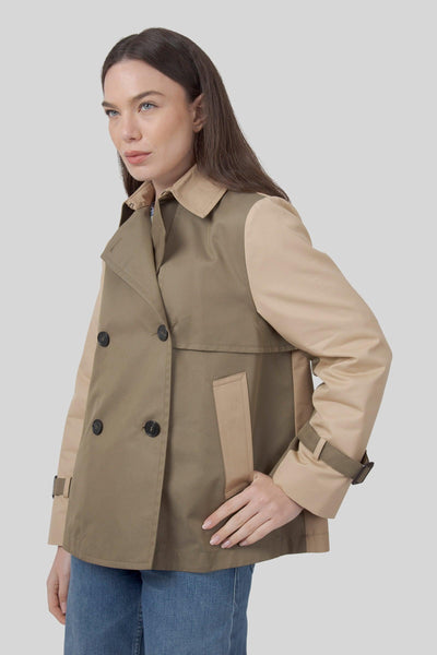 Max Mara Trench Crop In Gabardina Antigoccia Biglia Fango Donna