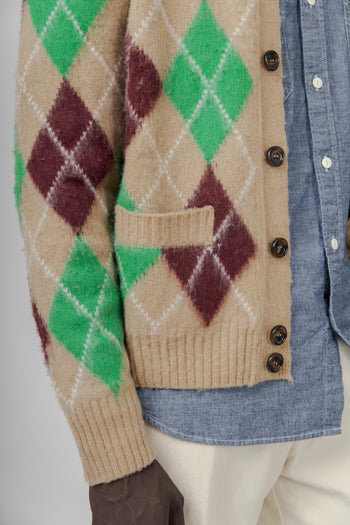 Cardigan In Lana Shetland Cammello Uomo - 3