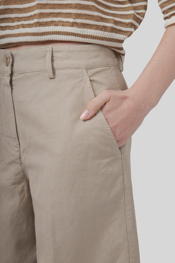 Pantalone In Gabardina Cotone E Lino Beige Donna - 2