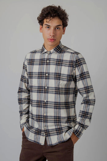 Tintoria Mattei Camicia Check Panna/blu Uomo - 5