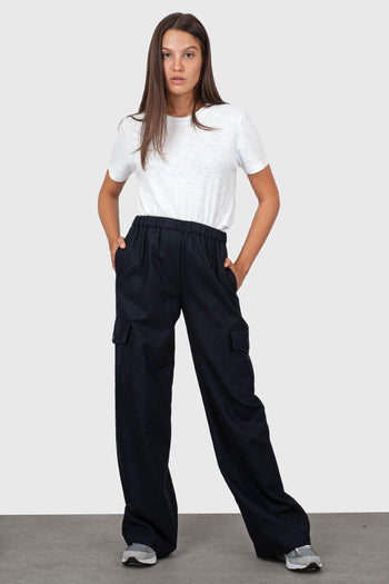 Pantalone Cargo In Lana Cotta Blu Navy Donna - 7