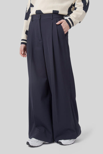 Max Mara Pantalone In Mista Lana Asta Blu Donna - 3