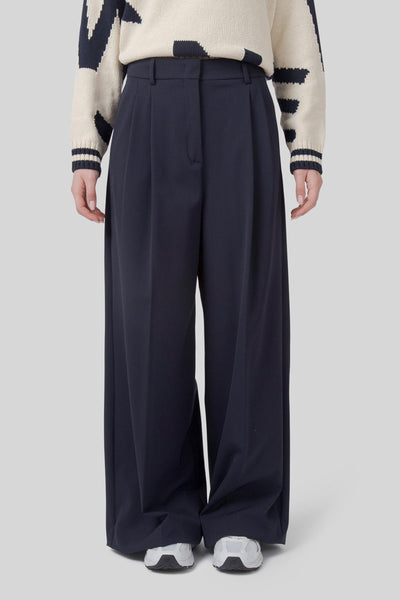 Max Mara Pantalone In Mista Lana Asta Blu Donna