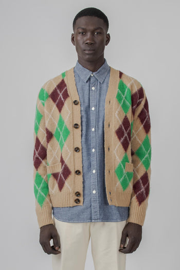 Cardigan In Lana Shetland Cammello Uomo - 4