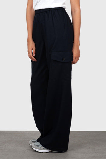 Pantalone Cargo In Lana Cotta Blu Navy Donna - 4