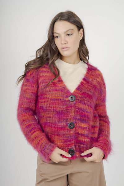 Cardigan Effetto Stampato Multicolor Fuxia Donna