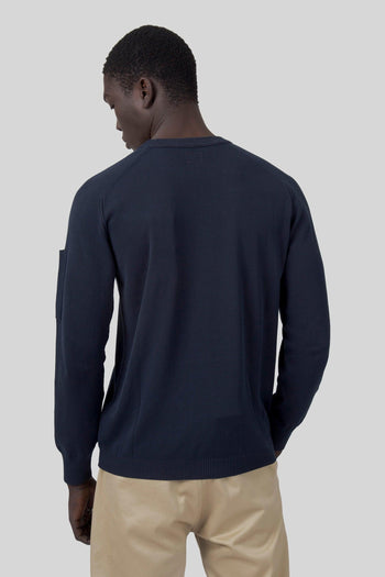 Maglia Cotton Crepe Crewneck Lens Blu Uomo - 4