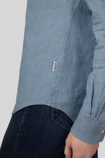 Camicia In Popeline Di Cotone Denim Chiaro Donna - 4