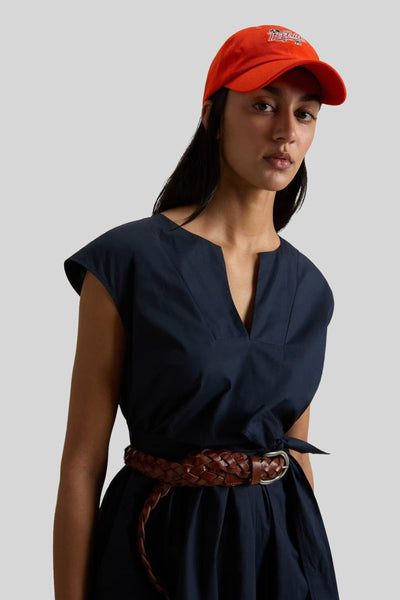 Abito In Popeline Con Cintura Blu Donna