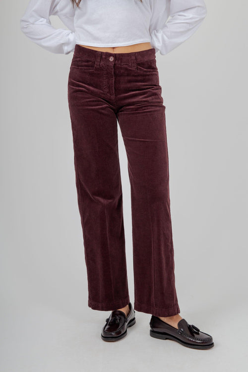 Pantalone In Velluto A Coste Bordeaux Donna