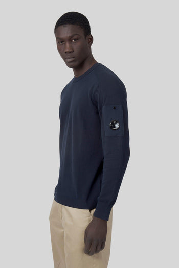 Maglia Cotton Crepe Crewneck Lens Blu Uomo - 3