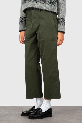 Pantalone Cropped In Gabardina Verde Militare Donna - 4