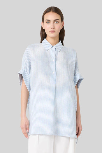 Max Mara Camicia Verve In Tela Di Lino Bianco/azzurro Donna - 3