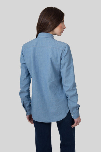 Camicia In Popeline Di Cotone Denim Chiaro Donna - 3