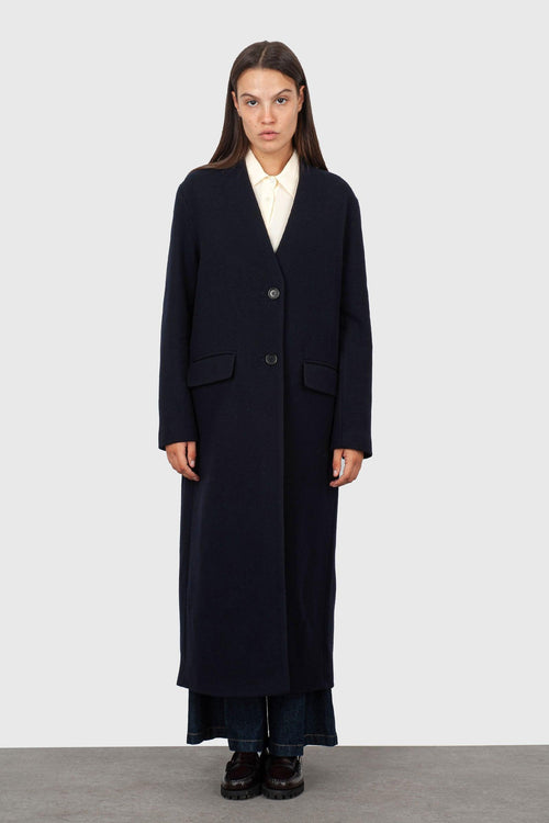 Cappotto Lungo Lana Cashmere Blu Navy Donna