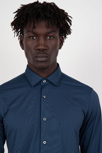 Camicia Oxford Jacquard Blu Scuro Uomo