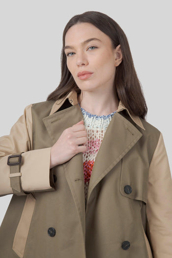 Max Mara Trench Crop In Gabardina Antigoccia Biglia Fango Donna - 5