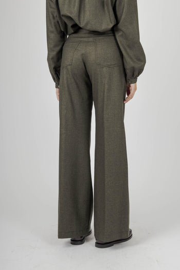 Pantalone In Flanella Misto Lana Verde Militare Donna - 4