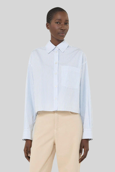 Max Mara Camicia Eden In Popeline Bianco/azzurro Donna