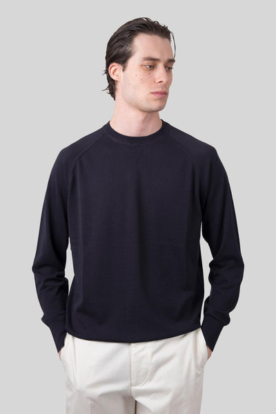Maglia Girocollo In Cotone Blu Navy Donna