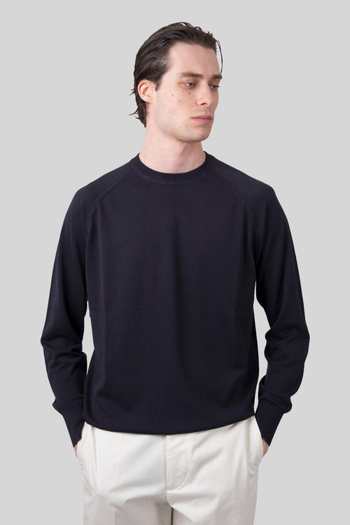 Maglia Girocollo In Cotone Blu Navy Donna