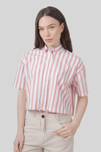 Camicia In Popeline Bianco/rosso Donna - 6