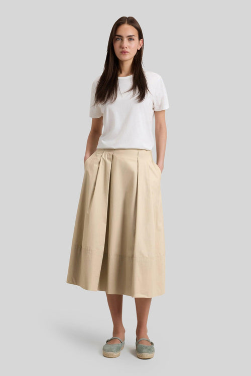 Gonna In Popeline Di Puro Cotone Beige Chiaro Donna