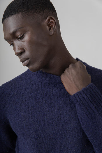 Maglia Girocollo In Lana Shetland Blu Navy Uomo - 2