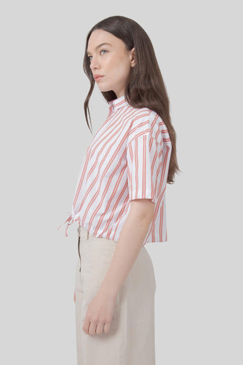 Camicia In Popeline Bianco/rosso Donna - 5