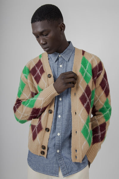 Cardigan In Lana Shetland Cammello Uomo