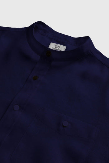 Camicia Coreana In Lino Blu Uomo - 3