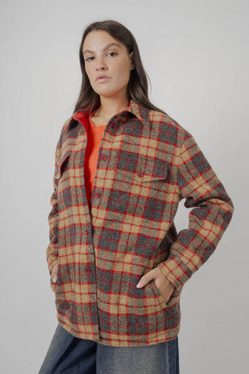 Camicia Check In Lana Shetland Rosso Donna - 3