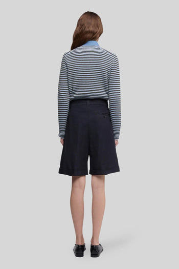 Bermuda In Cotone E Lino Fiammato Blu Navy Donna - 3