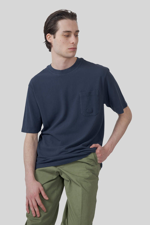 T-shirt 24/1 Piquet Pigment Dyed Blu Navy Uomo