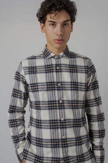 Tintoria Mattei Camicia Check Panna/blu Uomo - 3