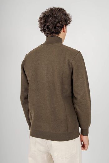 Maglia Merino Wool Felted Half Button Verde Militare Uomo - 5