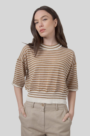 Maglia Girocollo Mariniere Tabacco Donna - 3