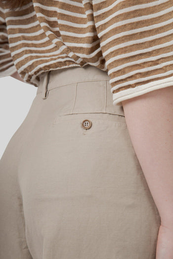 Pantalone In Gabardina Cotone E Lino Beige Donna - 6