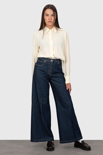 Jeans Wide Leg Denim Scuro Donna - 3