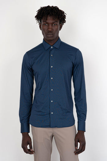 Camicia Oxford Jacquard Blu Scuro Uomo - 2