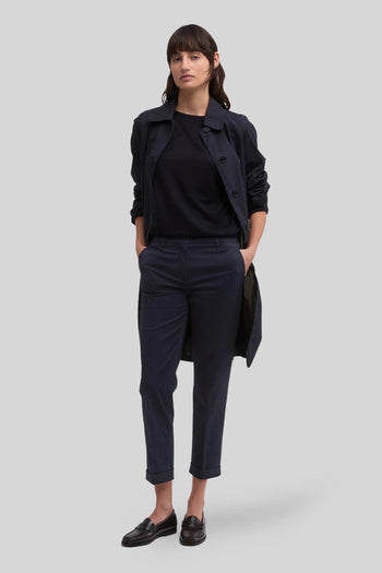 Pantalone In Twill Di Cotone Stretch Blu Navy Donna - 2