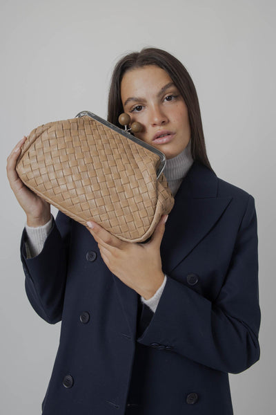 Max Mara Pasticcino Bag Medium In Pelle Intrecciata Nocciola Donna